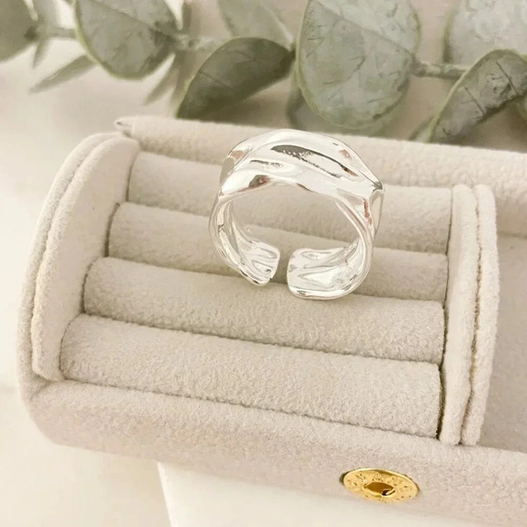 925 Sterling Silver Chunky Ring Textured Ring Large Bold Statement Ring - Picture 5 of 11